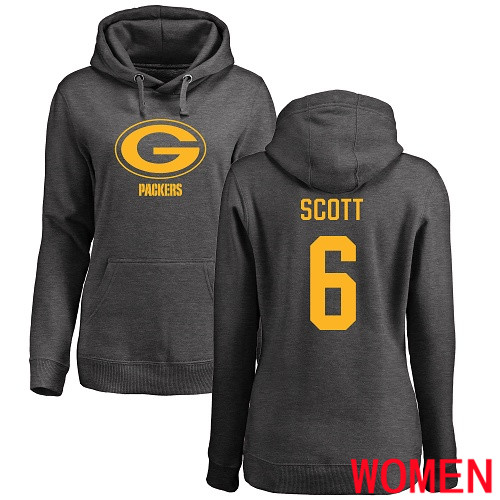 Green Bay Packers Ash Women #6 Scott J K One Color Nike NFL Pullover Hoodie Sweatshirts